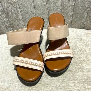 7W pink, and pearl wedge sandal with straps